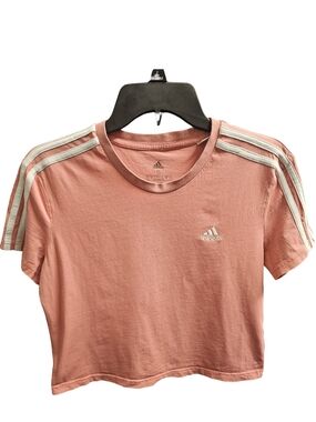 Adidas Cropped T Shirt Womens Small Pink 3 Stripe Athletic Top